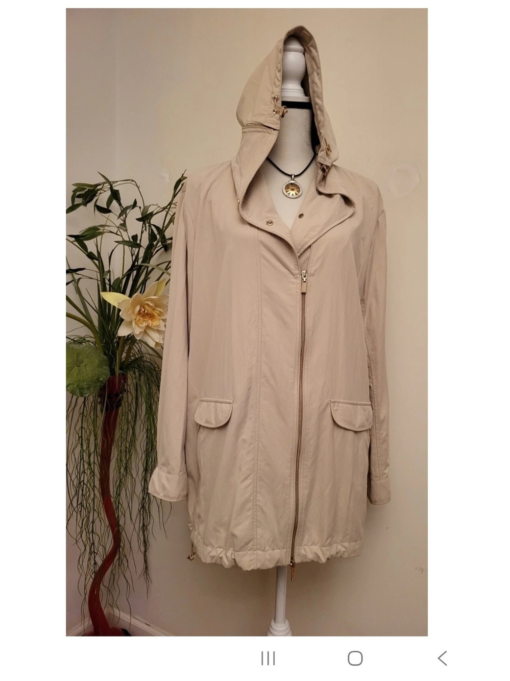 Geox Jacket Women’s US 14 Respira Lightweight Rain Coat Packable Hood Light Tan